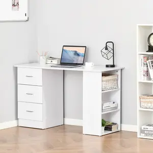 47" White Modern Home Office Computer Desk-Bookcase Combo, Writing Workstation with 3 Drawers and Storage Shelf