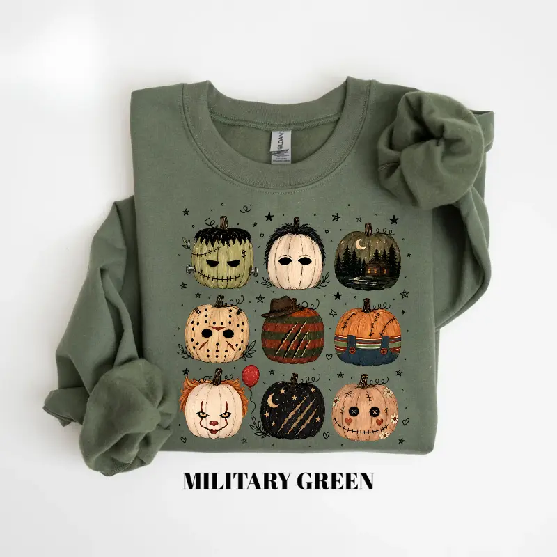 Horror Movie Pumpkins Sweatshirt, Spooky Halloween Crewneck, Scary Pumpkin Graphic Sweater, Retro Horror Movie Pullover, Cozy Fall Gift