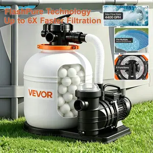 【Summervibes】VEVOR FlashPure Sand Filter Pump, 16 in for Above Ground Pool, 1 HP 4400 GPH, Swimming Pool Filter System with Timer, 6X Faster Filtration with Media Installed, Leak-Resistant, Ready to Use Out of Box