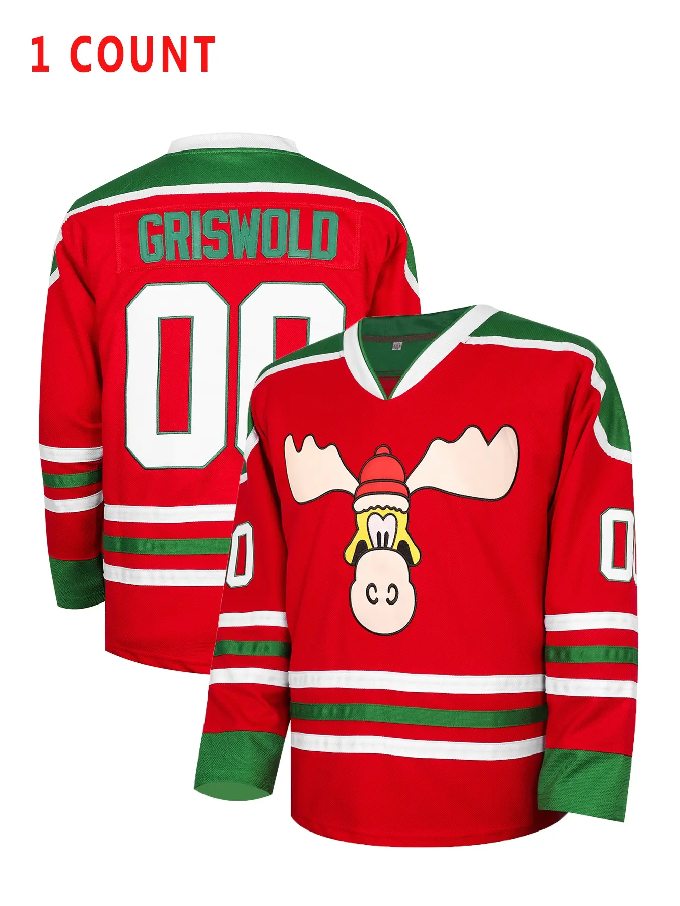 Ice Hockey Deer Jersey Shirt Number 00 Griswold, Christmas Gift, Embroidered Letters and Numbers, Embroidered Sports Wear, Fan and Collector Sports Clothing