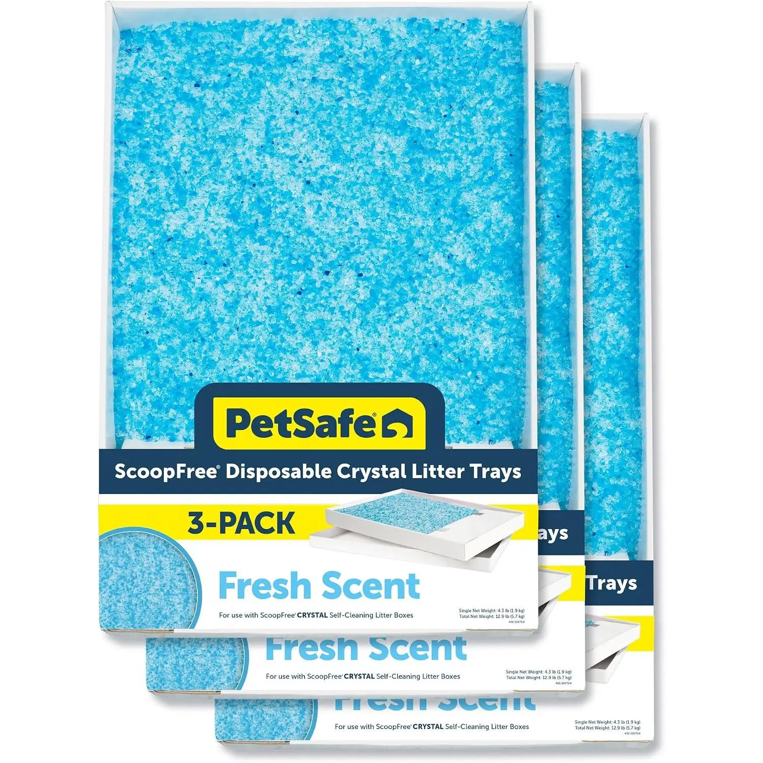 ScoopFree Disposable Crystal Litter Tray, Fresh Scent, 3 Pack | No-Scoop Crystal Cat Litter, 5x Faster Odor Control, 99% Dust-Free, Easy Cleanup, Leak-Proof Disposable Tray Refill with Lid