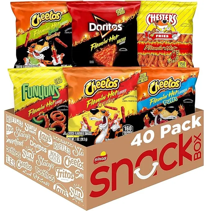 Frito Lay Flamin' Hot Mix Variety Pack 40 Count - 6 Spicy Snack Flavors, Single Serve Chips for Lunch, School, Office & Party Snacks
