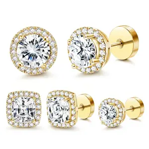 Women's Luxury Halo Zircon Stud Earring Set — Available in Gold/Silver Two-Tone and Round/Square Styles; Hypoallergenic Material — A Gift for Her; Includes Ear Backs and an Exquisite Jewelry Box — The Perfect Gift for Her.