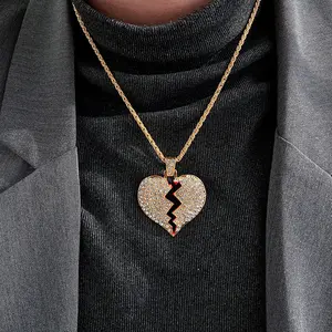 Broken Heart Love Lock Pendant Necklace |     Hip Hop Streetwear Jewelry |     Alloy Chain with Magnetic Puzzle Design |     Statement Accessory for Urban Romance & Individuality