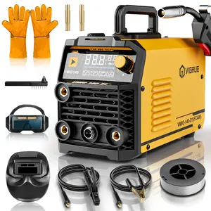 VIGRUE 140A MIG Welder, 110V Flux Core/Stick/Lift MIG 3 in 1 Welding Machine with Large Digital Screen Display & Welding Mask & Gloves