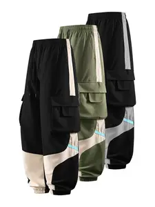 CCCMAI Men's Cargo Pants with Multiple Pockets - Durable Polyester, Machine Washable, Perfect for Hiking and Outdoor Activities, Breathable Comfortable Loose Fit Long Pants with Color-Blocked Side Panels and Drawstring Waist Design. Menswear