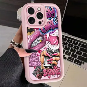 Pink Lips and Dollar Bill Print Case for iPhone 17 Pro Max 16 16e 15 14 Plus 13 12 Mini 11 Air X XS Pattern Soft TPU Rubber Camera Protection Rugged Mobile Phone Cover Gift 2D printing Shockproof Protective