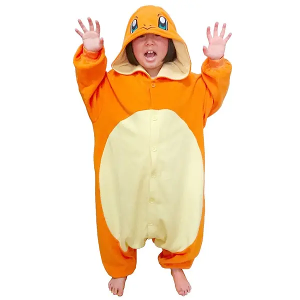 HalloweenCostumes Pokémon Men's Special Occasion Charmander Kigurumi, Full Body Fleece Fabric Costume, Button Front, Embroidered Face, Hood with Stitch