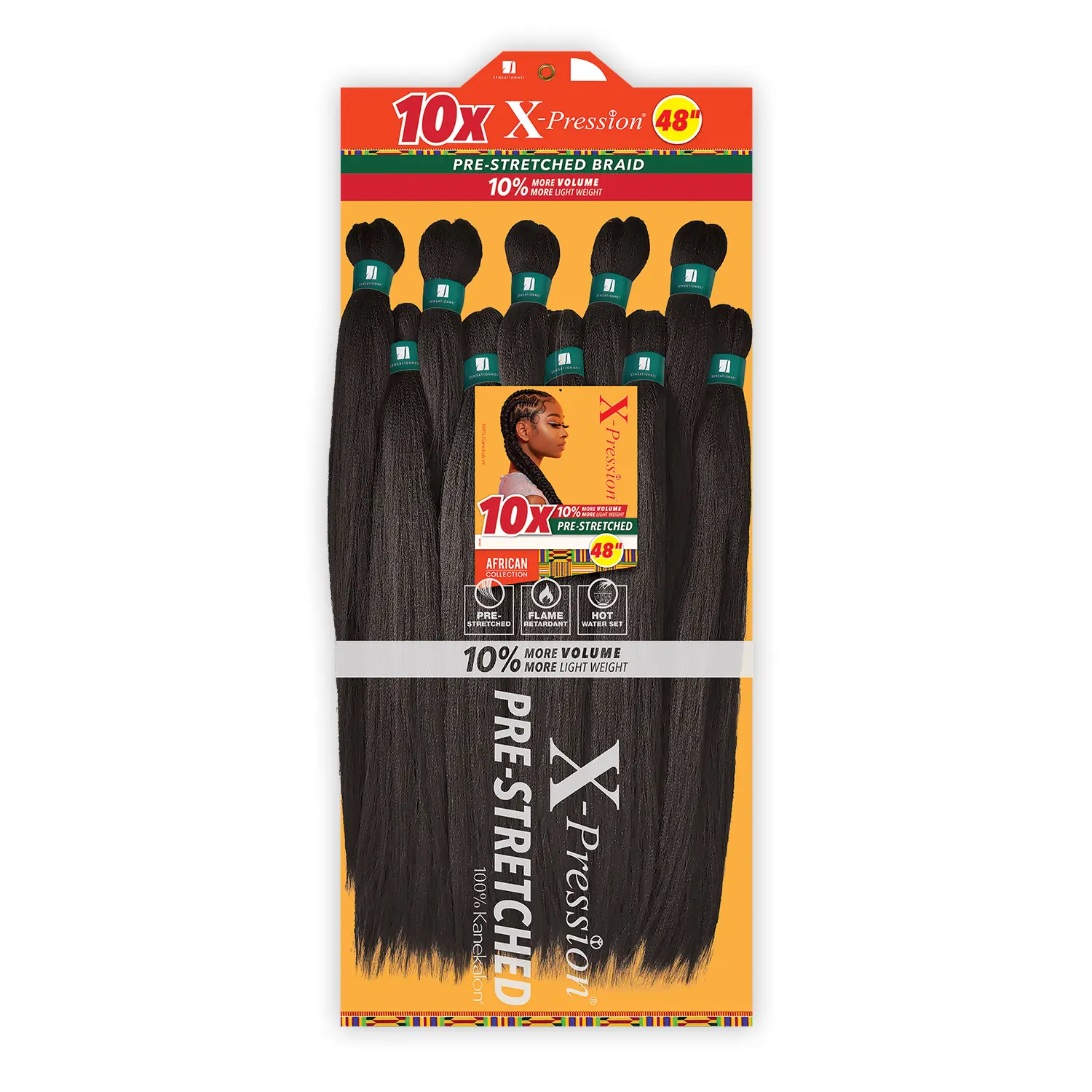 SENSATIONNEL Xpression 10X Pre-Stretched & Pre-Layered Braiding Hair, 48" Kanekalon Synthetic Fiber Extensions, Light & Soft, Hot Water Set, Extensions Hair, Synthetic Braiding Hair, Hair Synthetic Extensions & Pieces