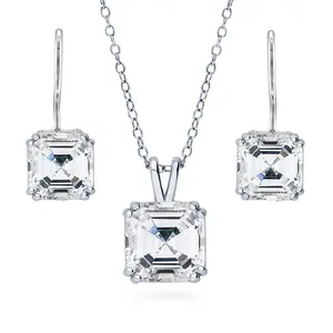 Solitaire 3ct/3.2ct Asscher CZ Set in Sterling Silver