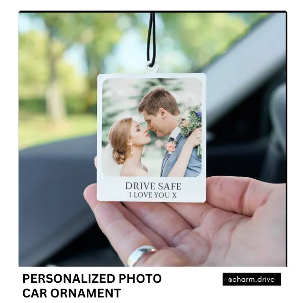 Personalized Photo Car Ornament – Rearview Mirror Picture Charm – Couples Gift for Anniversary, Valentine’s, or Christmas
