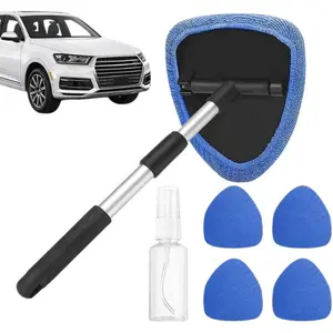 2026 Whimsy Atelier Extendable Car Windshield Cleaner - 180° Pivoting Head Handle, 4 Microfiber Cloths Glass Cleaner, Interior & Exterior Home Use, High-Efficiency Car Accessories Cleaning Kit