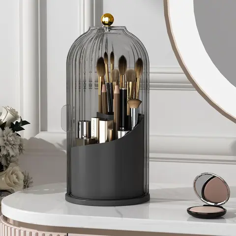 360-Degree Rotating Makeup Organizer with Transparent Door Cover, Bathroom Organizer for Vanity & Desktop, Makeup Brush Holder Container (1 Count) summerwins