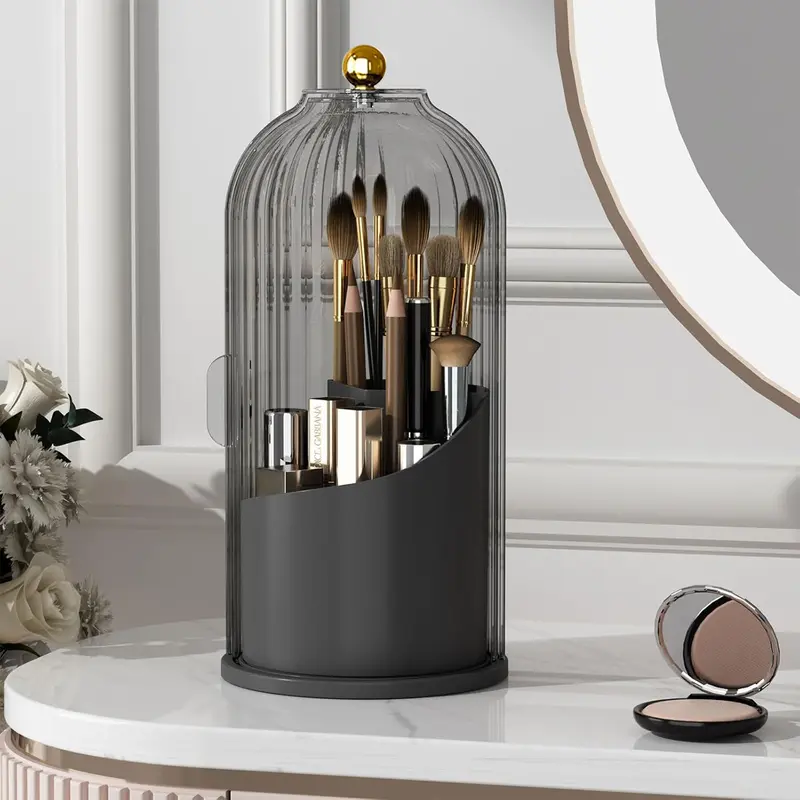 360-Degree Rotating Makeup Organizer with Transparent Door Cover, Bathroom Organizer for Vanity & Desktop, Makeup Brush Holder Container (1 Count) summerwins