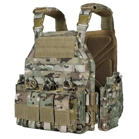 VT-6026-3 Camo Men's Sports Vest - Tactical Chest Vest with QR Quick Release, Square Neck, Multiple Pockets, Fast Gear Access, All-Season Tactical Equipment for Outdoor Hunting Sports, Hunt Gear