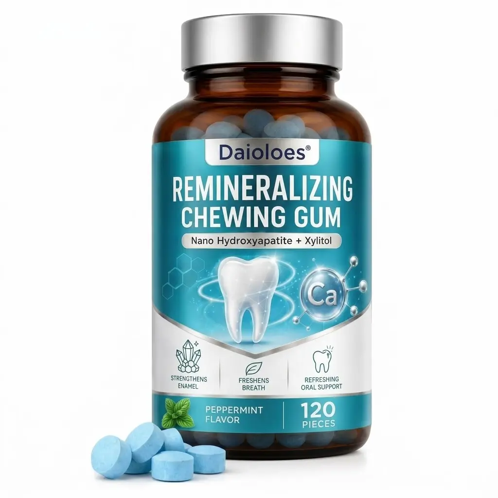 Sugar-Free Remineralizing Chewing Gum for Adults - Nano Hydroxyapatite + Xylitol, Peppermint Flavor - 120 Pcs, Enamel Boost, Breath Freshening, Oral Wellness Support