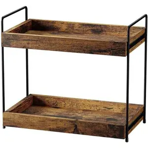 2-Tier Bathroom Counter Organizer, Wood Kitchen Countertop Spice Rack, Vanity Cosmetic Makeup Organizers Shelf for Bathroom Storage Organization, Rustic Brown