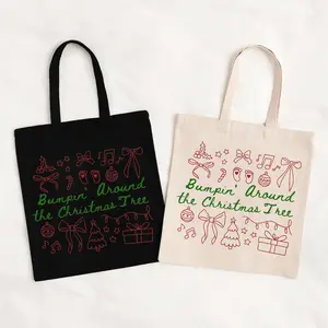 Bumpin Around the Christmas Tree Tote Bag | Funny Holiday Canvas Bag | Minimalist Christmas Gift Bag | Festive Fall to Winter Tote