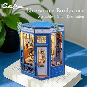 CUTEBEE DIY 3D Book Nook Kit Literature Bookstore – Miniature Wooden House Dollhouse, Handmade Creative Bookshelf Decor | Holiday, Christmas and Black Friday Gift for Adults