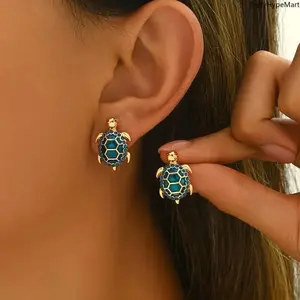 Rhinestone Turtle Stud Earrings, Bohemian Chic Unisex Fashion Accessory for Anniversary, Party Music Festivals
