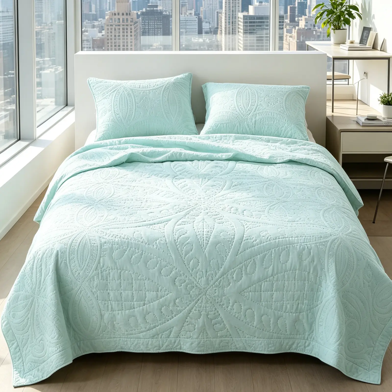 【Summer Sales Deals】Queen Size 3-Piece Western Sky Blue Coin Ultrasonic Quilt Set, Lightweight Soft Seamless Press Modern Coverlet, All-Seasons Machine-Washable Bedroom Bedding Decor, Soft Texture