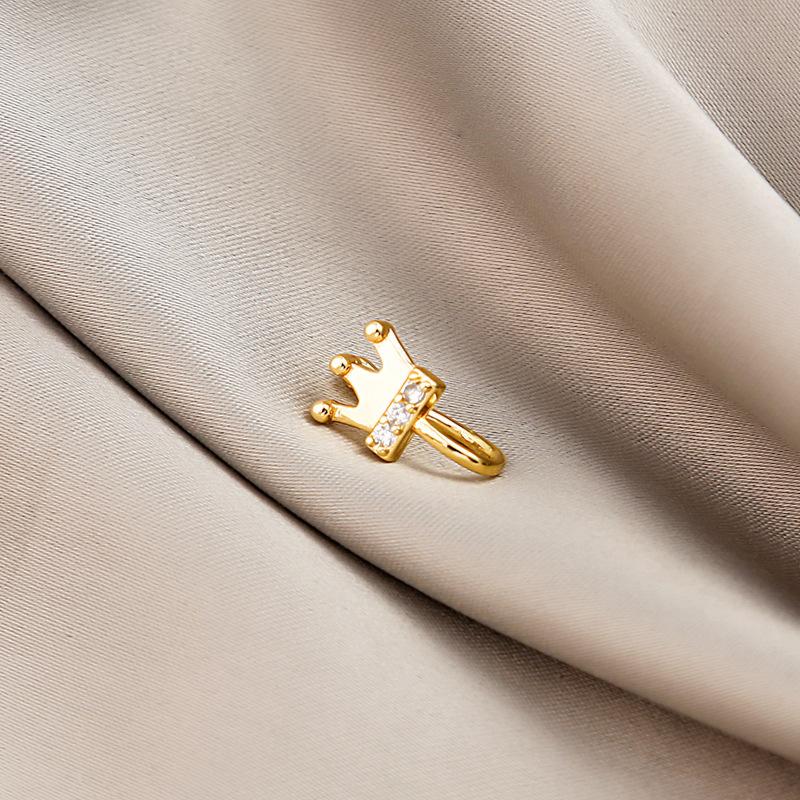 Nose accessory with non perforated U-shaped nose clip and micro inlaid zircon heart lightning crown nose nail made of copper material, easy to wear