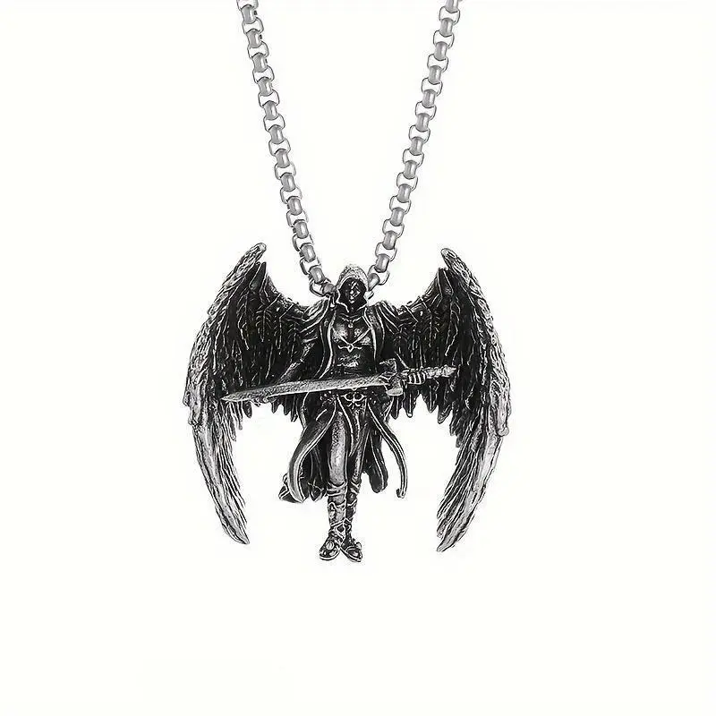 Vintage Archangel Michael Pendant Necklace - Angel Wings Faith Jewelry, Unisex Men's & Women's Accessories, Exquisite Detailed Winged Figure with Sturdy Chain, All-Seasons Birthday Gift, Angel Wings Necklace, Exquisite Jewelry Gift