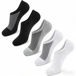 No Show Socks Men Women 5 Pair Cotton Thin Non Slip Low Cut Invisible Liner Athletic Boat Socks for Casual Wear in Black Gray and White