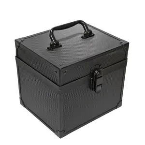 2-grid Divided Compartments Card Storage Box, 1 Count Aluminum Alloy Card Box with Lid & Handle, Dustproof Card Organizer for Home & Office