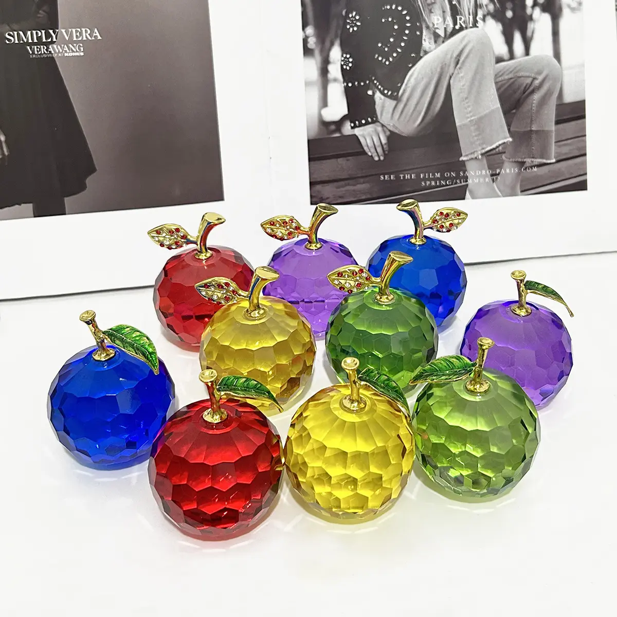 Artificial Crystal Apple Ornament, Home Decor Living Room Wine Cabinet Small Decoration, Mini Crystal Apple Figurine