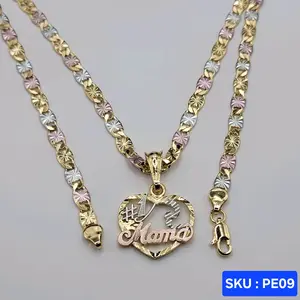 #1 MAMA Necklace. plated gold three colors pendant and chain 24 inches 5mm wide.   Cadena i corazon de tres colores #1 MAMA. Iced Out Jewelry SKU : PE09