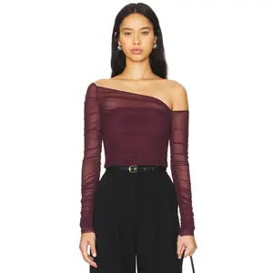 SER.O.YA Shauna Asymetric Mesh Top in Merlot