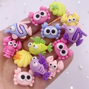 10pcs Mixed Colorful Resin Fish Crab Shell Lobster Styles Ocean Animal Figurines Flat back Cabochon Stone Cartoon Scrapbook Crafts DIY Decor Jewelry Accessories