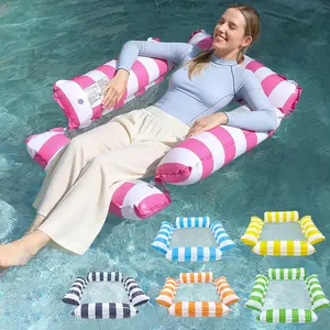 Water Striped Hammock Bed 44 Tubes Adult Size, 4-In-1 Multi-Functional Pool Float Toy, Pool Raft Lounger Floating Seat, Inflatable Pool Floaters for Adults, Hammock Pool Floats