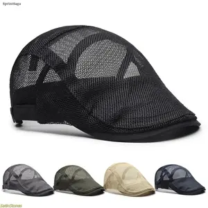 Breathable Mesh Flat Duckbill Beret Hat, Lightweight Adjustable 1-Size 2026 Trendy Summer Cap, Vintage British Style Knit Hat for Men & Women, Travel Ready Casual Streetwear Sports & Outdoor Accessory