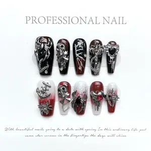 S54 Lava Demon Adorable Removable Handmade Press-on Nails Gel Extension Nailcare christmas wreath Acrylics Rhinestone Glue