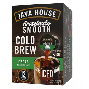 Java House Cold Brew Coffee Concentrate Single Serve Liquid Pods - 1.35 Fluid Ounces Each (Decaf, 12 Count)