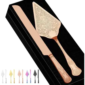 Premium Stainless Steel Cake Cutting Set for Wedding Birthday Parties Bridal Showers Cake Knife Server Pastry Cutter Elegant Cake Stand Accessories (Rose gold)
