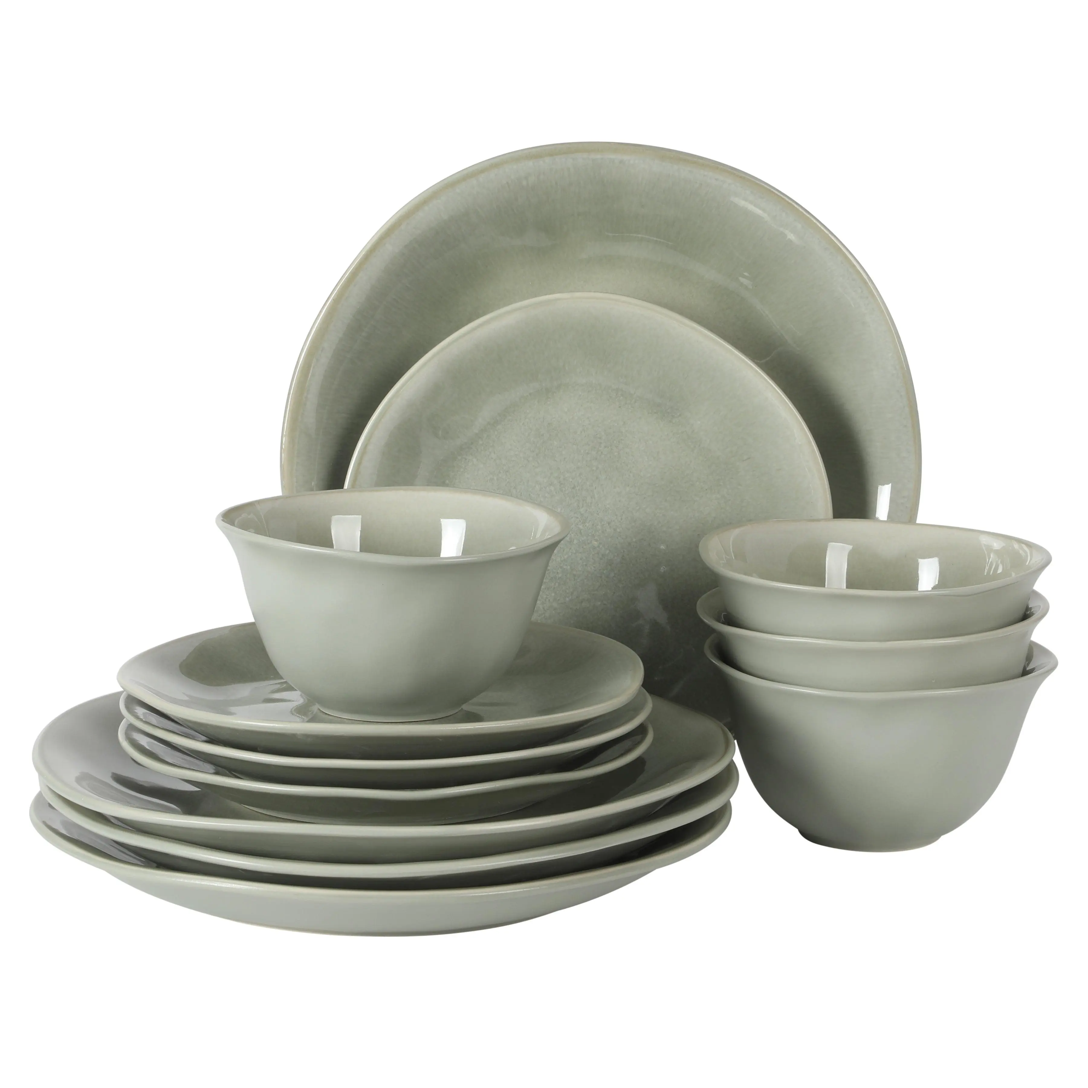 Gibson Elite Port Barton Plates and Bowls Sets, 12-Piece Stoneware Dinnerware Sets, Reactive Glaze Dish Set, Service for 4