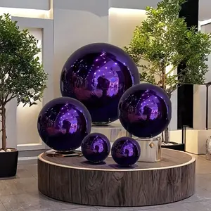 6/7 Garden Spherical Mirror Gazing Balls, Stainless Steel Polished Reflective Smooth Hollow Sphere, Durable Colorful Flashing Decoration, Add Home Color to The Garden Courtyard Flashing Purple Light Halloween Christmas Holiday Decoration, H
