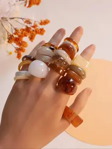 Boho Style Irregular Resin Rings, Stacking Ring Set, Vintage Style, Statement Multi Ring, Fashion Accessories for Women & Girls, Trendy All-match & Exquisite Jewelry for Birthday Gift, Bohemian Stackable Rings