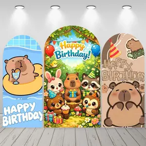 Cute Capybara Arch Backdrop Cover Happy Birthday Deco Cartoon Animal Party Decor Kis Birthday Celebration Custom Background Prop
