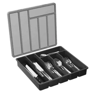 Lid-covered cutlery storage box, kitchen drawer and countertop covered cutlery tray, plastic cutlery storage box, can hold spoons, forks, knives. organizer decorative
