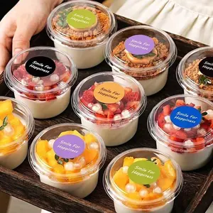Reusable Cake Cups with Lids, Cold Brew Yogurt Coconut Milk Pudding Oatmeal Cups, Durable Shatterproof Yogurt Cups, Transparent Dessert Cups, Crystal Clear Design, Reusable Plastic Cups