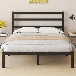Twin/Full/Queen/King Size Metal Platform Bed Frame With Metal Slats, Classic Style Headboard And Footboard/Under Bed Storage/Mattress Foundation/No Box Spring Required/Easy Assembly, Black/White