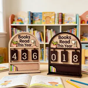 Wooden Reading Tracker Display - Wood Sign - Tracks Up to 999 Books, DIY Text, Sturdy Base - Home & Office Book Decor - Perfect Gift for Readers & Writers