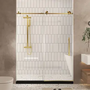 56-60" x 76" Frameless Shower Door, 1/4" (6mm) Clear Tempered Glass with Anti-Shatter Film, Stainless Steel Handle, Adjustable Width for Tub or Walk-In Shower, Modern Sliding Glass Door for Bathroom