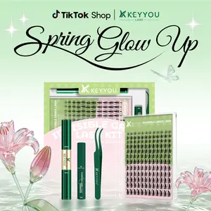 KEYYOU Fairy Chispa Lash Clusters Invisible Band DIY Lashes - Individual Clusters or Full Kit to Customize! -Wet Look Waterproof Eyelash Extension Wispy Manga Kawaii Doll Lashes Feline lash look Medusa Lash handmade lash TikTok Shop FebruaryFaves