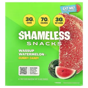 Shameless Snacks Wassup Watermelon®, Gummy Candy, 6 Bags, 1.8 oz (50 g) Each