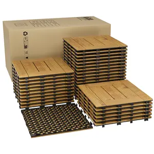 Acacia Wood interconnected Deck Tiles – 33 Pack, 12"x12" Outdoor Waterproof Non-Slip Flooring for Patio, Balcony, Garden, Poolside – Easy Snap Installation, Natural Wood, Covers 32 Sq Ft